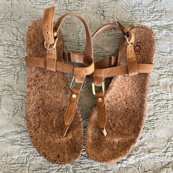 UGG Aleigh Leather Thong Strap Cork Sandals Women’s Size 8.5 - Picture 1 of 12